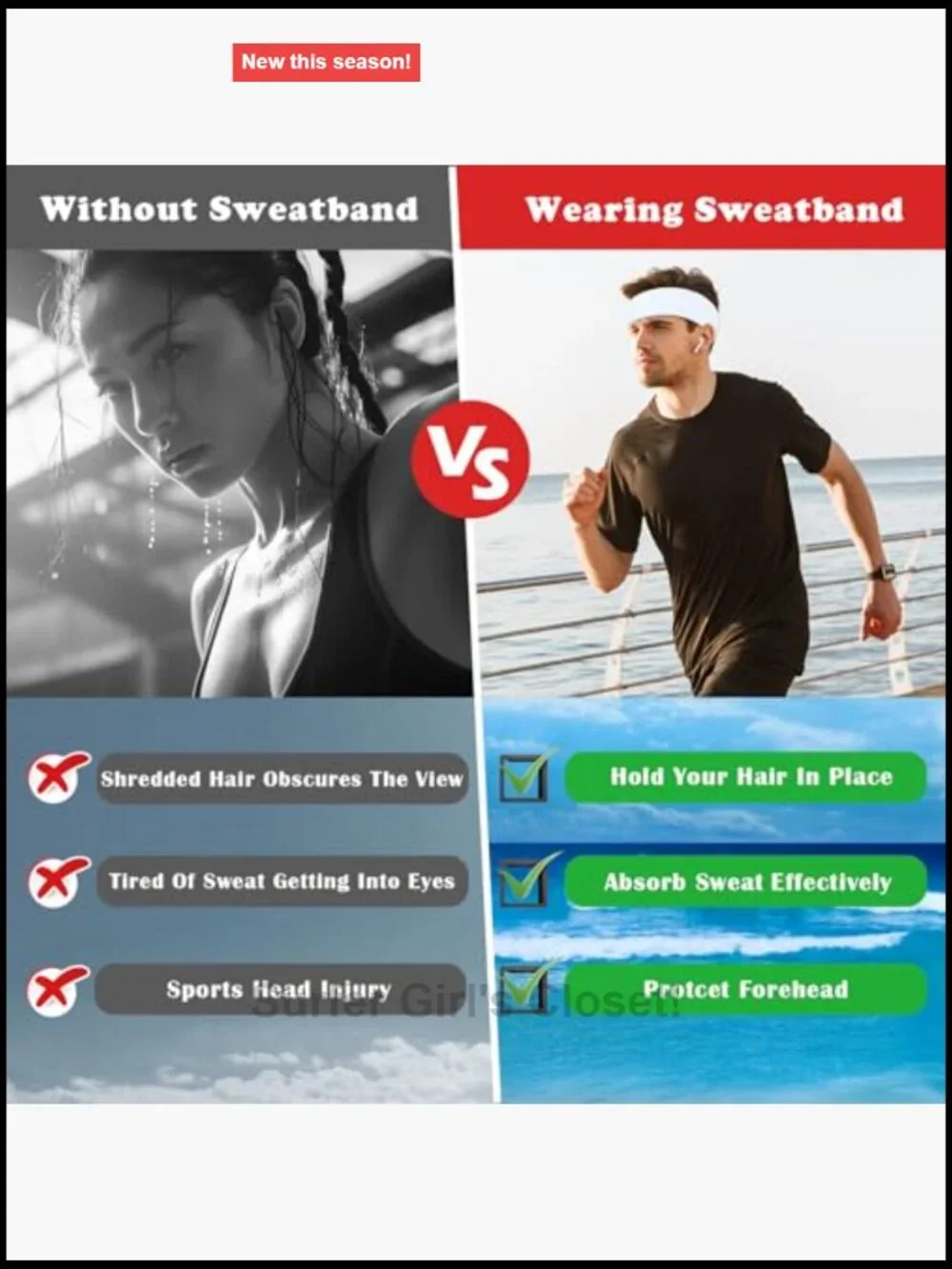 Moisture Wicking Cotton Headband, 3 Pack, Sports Sweatband for Gym, Running,